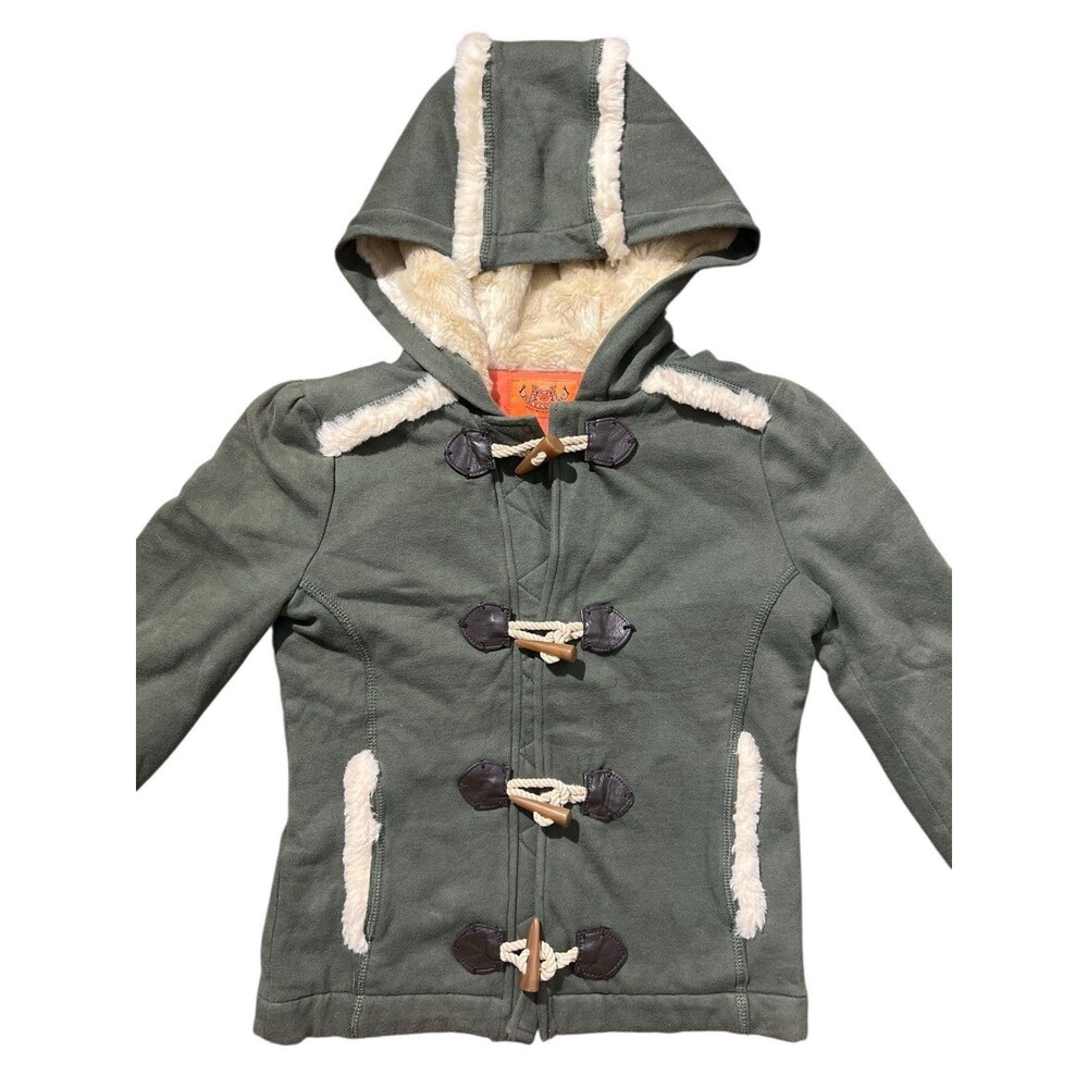 Vintage Juicy Couture Army Green Sherpa Lined Hooded Jacket Sz S Y2K